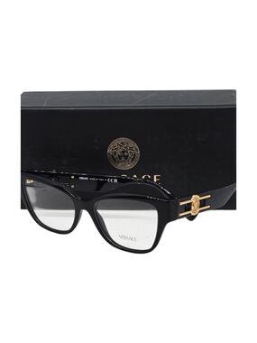 Versace Black Acetate Cat-Eye Glasses with Gold Medallion Temples